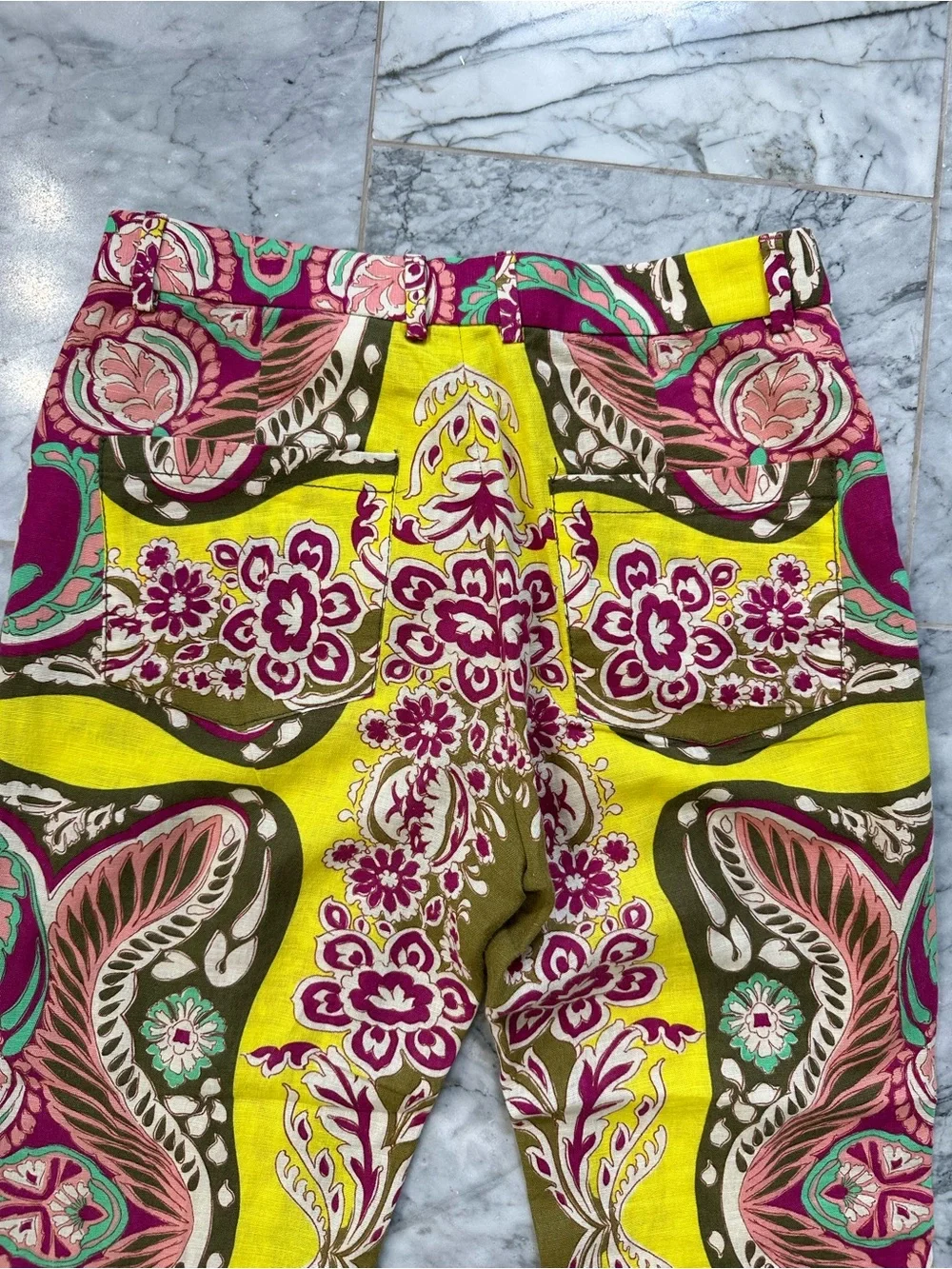 ZARA SET Bright Yellow Army Green Pink Linen Cotton Blend Blazer & Cropped Pants